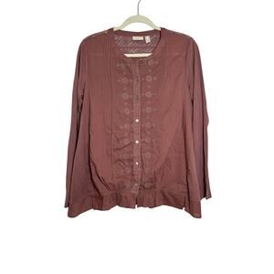 LOGO LAVISH by Lori Goldstein Lace‎ Embroidered Button Front Blouse Maeve S